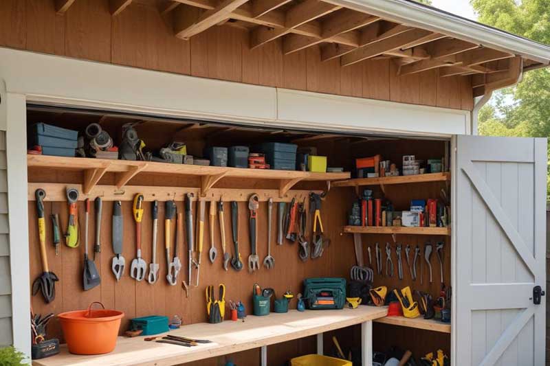 garage door sheds for storage of seasonal lawn equipment, recreational equipment, sports equipment, tools, vehicles, and much more