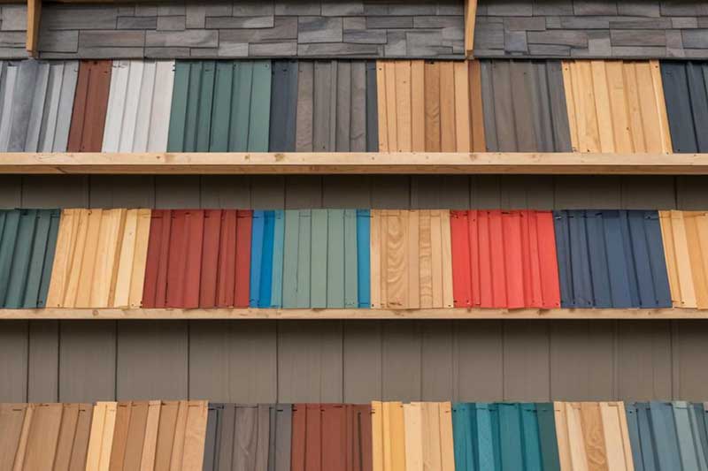 array of wood color options for the design and construction of a custom backyard shed