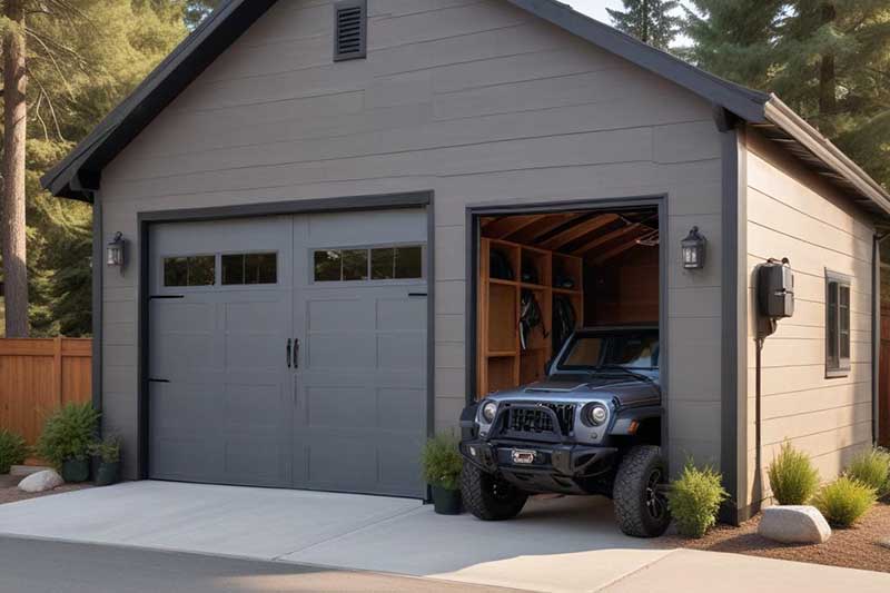 ultimate garage door shed for backyard storage, hobbies, and recreational vehicles