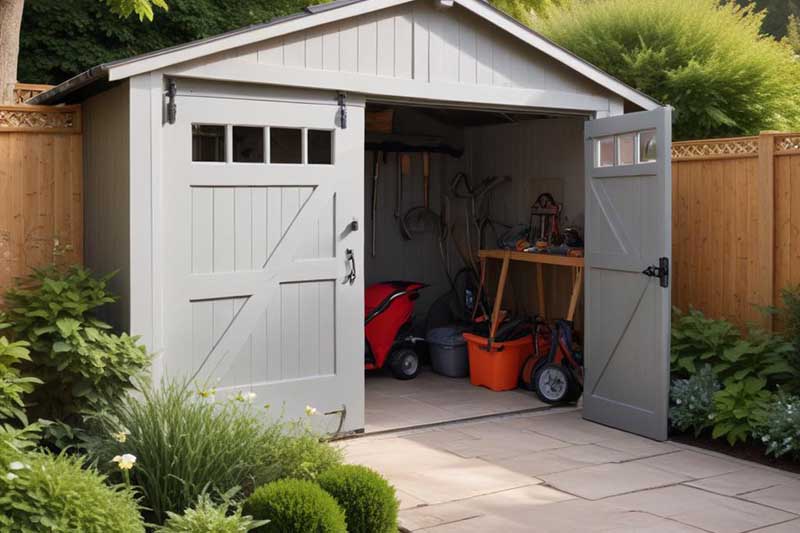 garage door sheds are perfect for stowing bicycles, small boats, and recreational vehicles for summer and winter use
